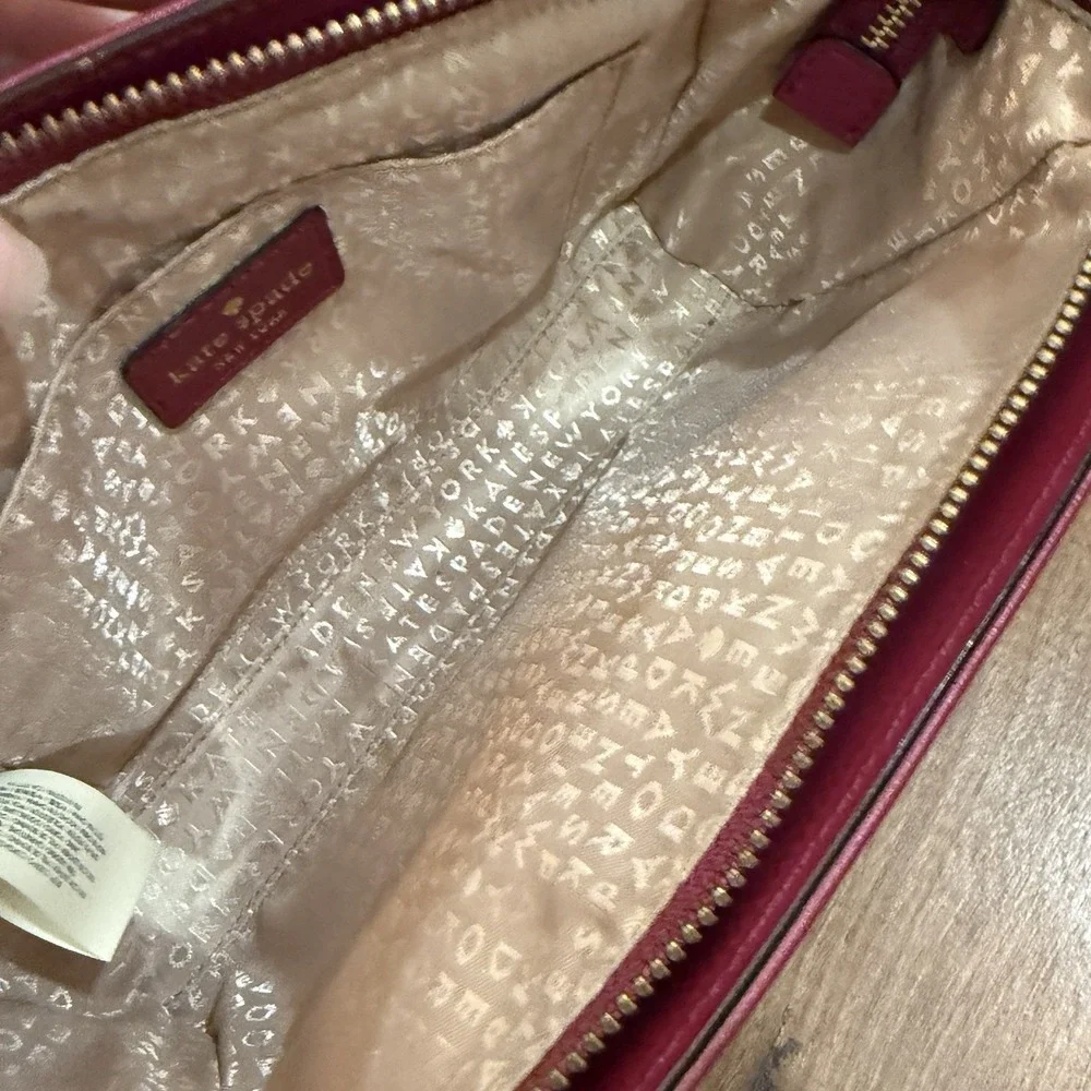 Kate Spade Hadley Street Bernadine Oxblood Zip Top Satchel Crossbody Purse Bag